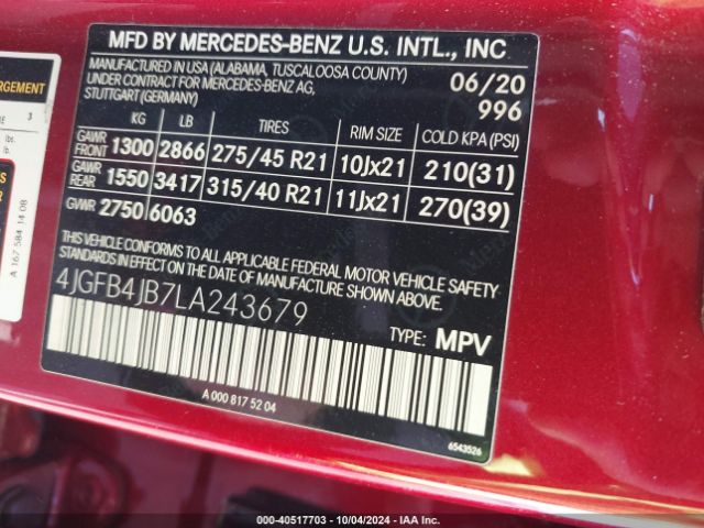 Photo 8 VIN: 4JGFB4JB7LA243679 - MERCEDES-BENZ GLE 350 