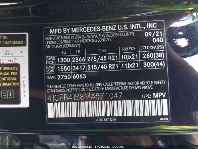 Photo 8 VIN: 4JGFB4JB8MA571047 - MERCEDES-BENZ GLE 350 