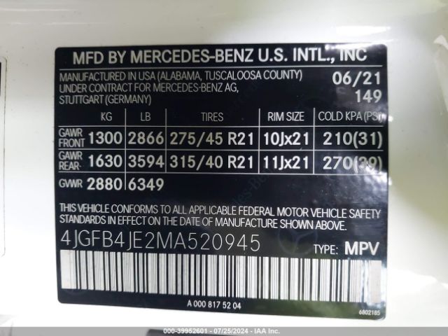 Photo 8 VIN: 4JGFB4JE2MA520945 - MERCEDES-BENZ GLE-CLASS 