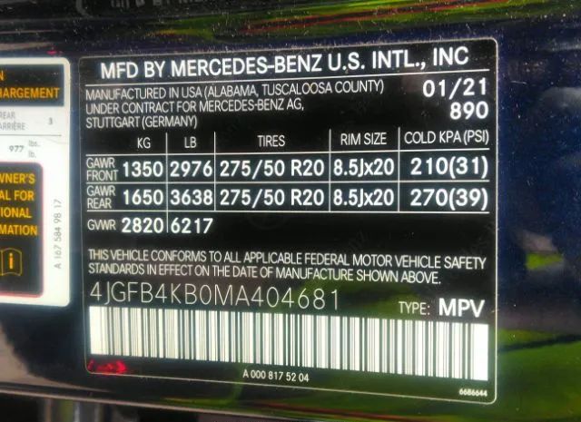 Photo 8 VIN: 4JGFB4KB0MA404681 - MERCEDES-BENZ GLE 