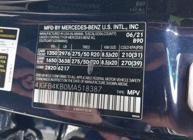 Photo 8 VIN: 4JGFB4KB0MA518387 - MERCEDES-BENZ GLE 