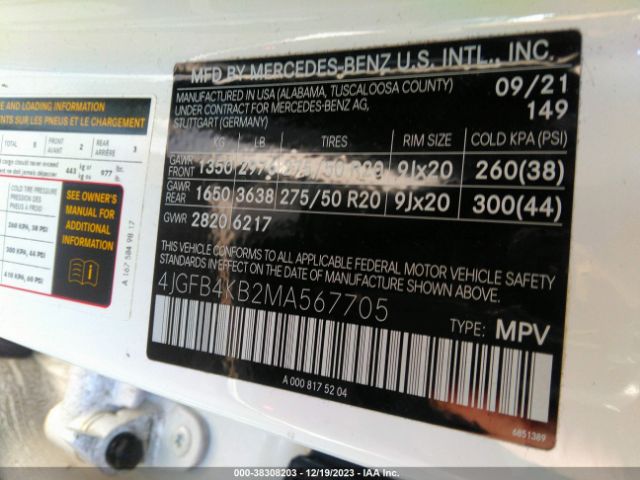 Photo 8 VIN: 4JGFB4KB2MA567705 - MERCEDES-BENZ GLE 350 