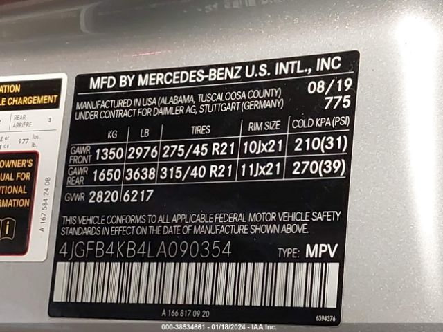 Photo 8 VIN: 4JGFB4KB4LA090354 - MERCEDES-BENZ GLE 350 