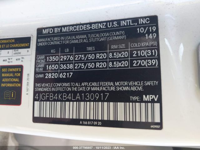 Photo 8 VIN: 4JGFB4KB4LA130917 - MERCEDES-BENZ GLE 350 