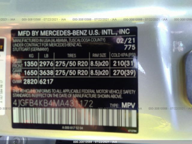 Photo 8 VIN: 4JGFB4KB4MA431172 - MERCEDES-BENZ GLE 