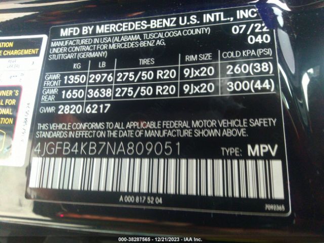 Photo 8 VIN: 4JGFB4KB7NA809051 - MERCEDES-BENZ GLE 350 