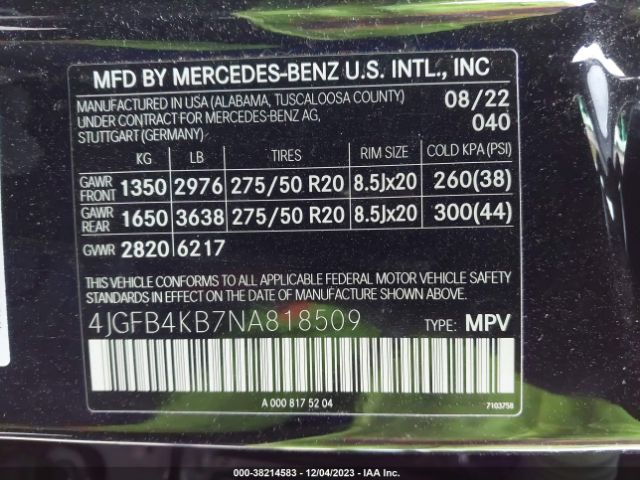 Photo 8 VIN: 4JGFB4KB7NA818509 - MERCEDES-BENZ GLE 350 