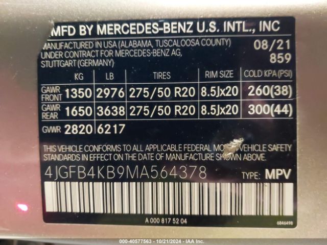 Photo 8 VIN: 4JGFB4KB9MA564378 - MERCEDES-BENZ GLE-CLASS 