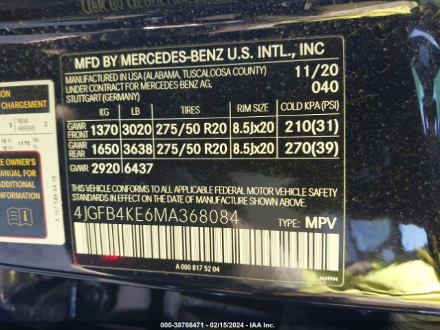 Photo 8 VIN: 4JGFB4KE6MA368084 - MERCEDES-BENZ GLE 350 