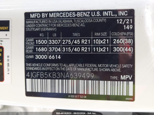 Photo 8 VIN: 4JGFB5KB3NA639499 - MERCEDES-BENZ GLE-CLASS 