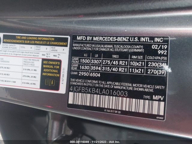 Photo 8 VIN: 4JGFB5KB4LA016003 - MERCEDES-BENZ GLE 450 