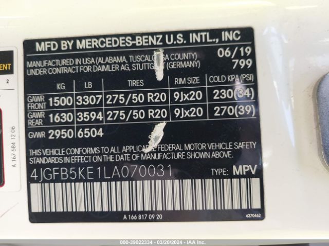 Photo 8 VIN: 4JGFB5KE1LA070031 - MERCEDES-BENZ GLE 450 