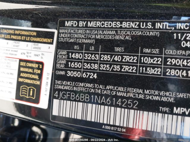 Photo 8 VIN: 4JGFB6BB1NA614252 - MERCEDES-BENZ GLE-CLASS 