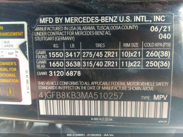 Photo 8 VIN: 4JGFB8KB3MA510257 - MERCEDES-BENZ GLE 