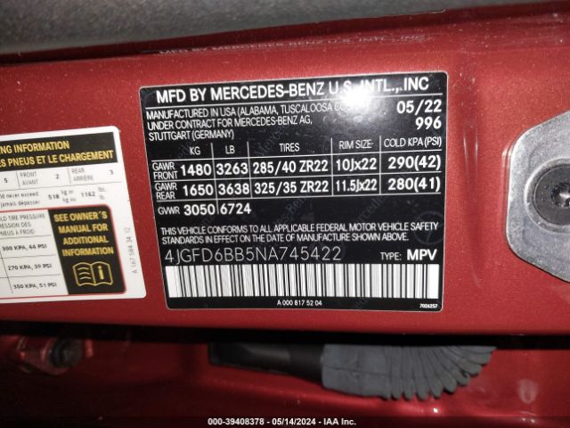 Photo 8 VIN: 4JGFD6BB5NA745422 - MERCEDES-BENZ GLE-CLASS 