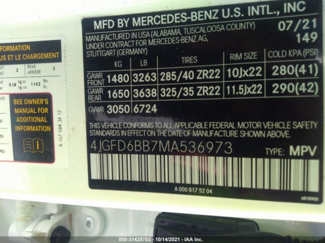 Photo 8 VIN: 4JGFD6BB7MA536973 - MERCEDES-BENZ GLE 