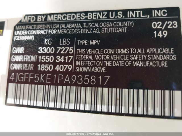 Photo 8 VIN: 4JGFF5KE1PA935817 - MERCEDES-BENZ GLS 450 