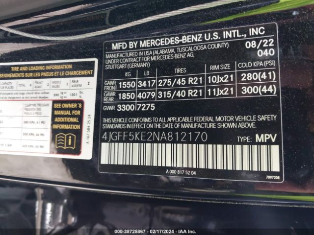 Photo 8 VIN: 4JGFF5KE2NA812170 - MERCEDES-BENZ GLS 450 