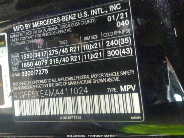 Photo 8 VIN: 4JGFF5KE4MA411024 - MERCEDES-BENZ GLS 450 