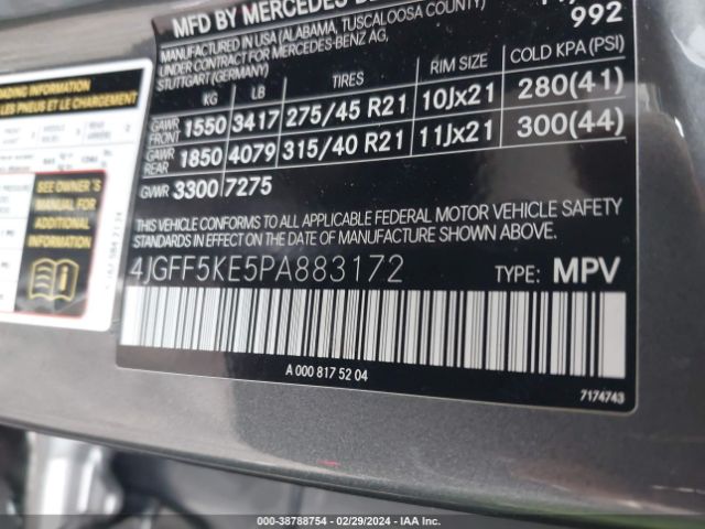 Photo 8 VIN: 4JGFF5KE5PA883172 - MERCEDES-BENZ GLS 450 