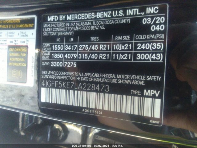 Photo 8 VIN: 4JGFF5KE7LA228473 - MERCEDES-BENZ GLS 