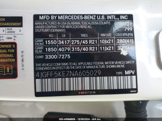 Photo 8 VIN: 4JGFF5KE7NA605029 - MERCEDES-BENZ GLS-CLASS 