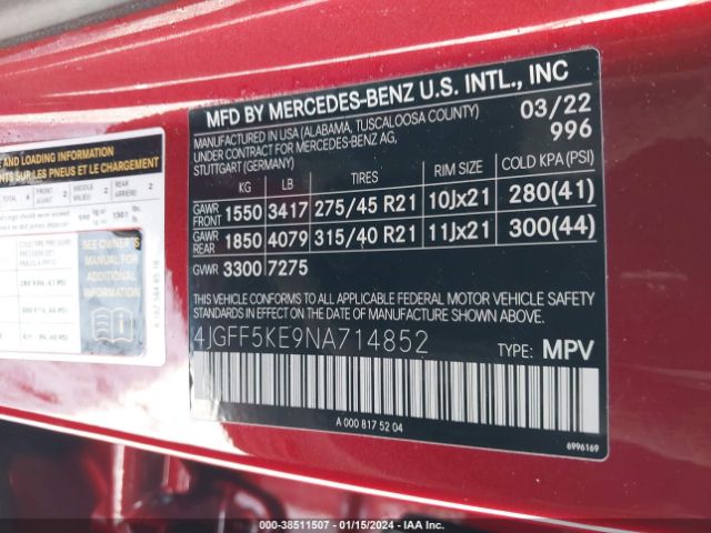 Photo 8 VIN: 4JGFF5KE9NA714852 - MERCEDES-BENZ GLS 450 