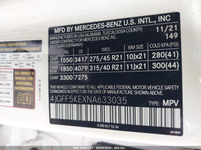 Photo 8 VIN: 4JGFF5KEXNA633035 - MERCEDES-BENZ GLS 450 