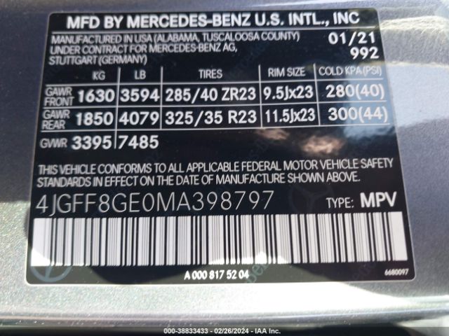 Photo 8 VIN: 4JGFF8GE0MA398797 - MERCEDES-BENZ GLS 580 