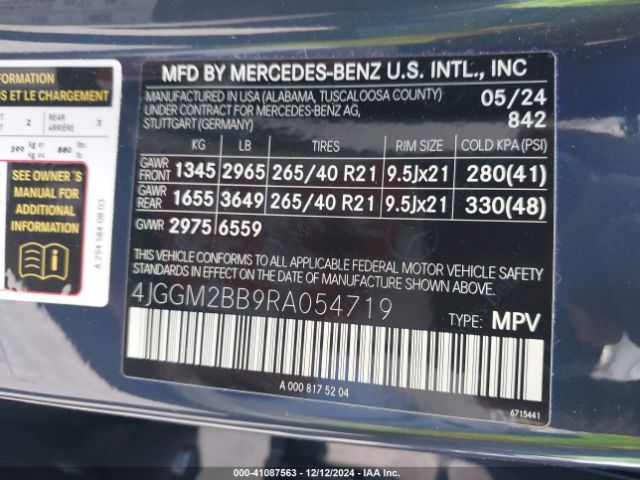 Photo 8 VIN: 4JGGM2BB9RA054719 - MERCEDES-BENZ EQE-CLASS SUV 