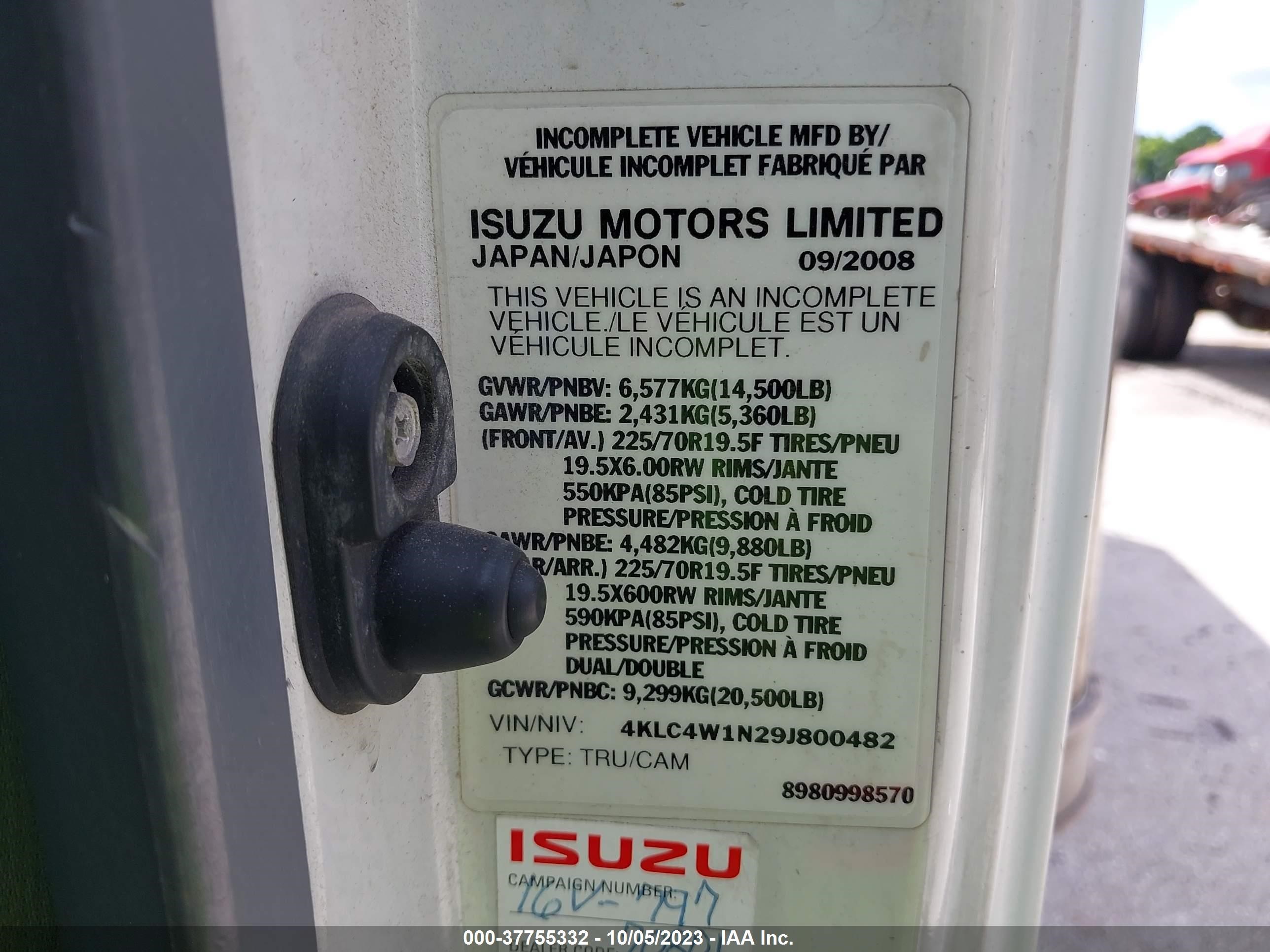 Photo 9 VIN: 4KLC4W1N29J800482 - ISUZU NULL 