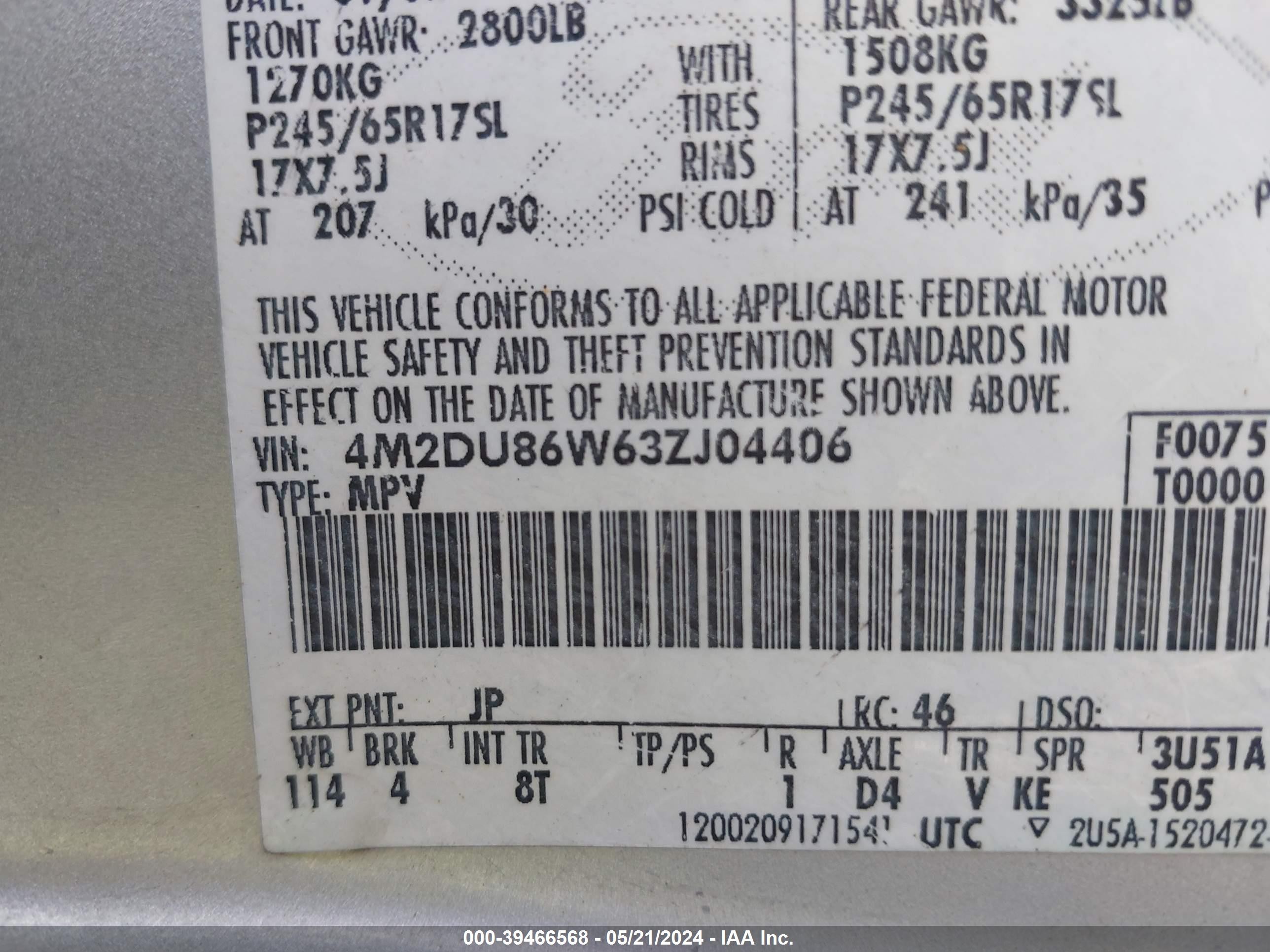 Photo 8 VIN: 4M2DU86W63ZJ04406 - MERCURY MOUNTAINEER 