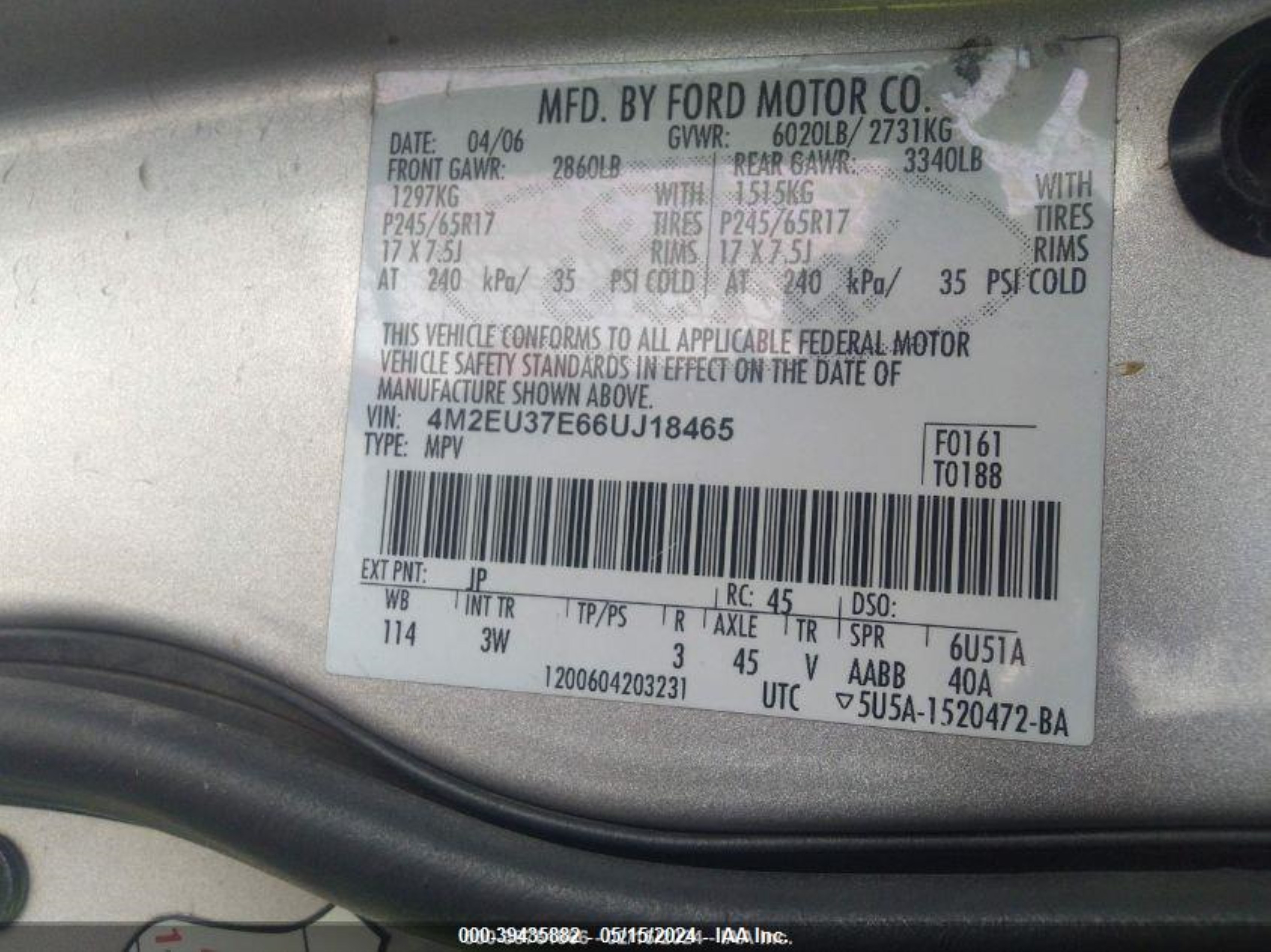 Photo 9 VIN: 4M2EU37E66UJ18465 - MERCURY MOUNTAINEER 