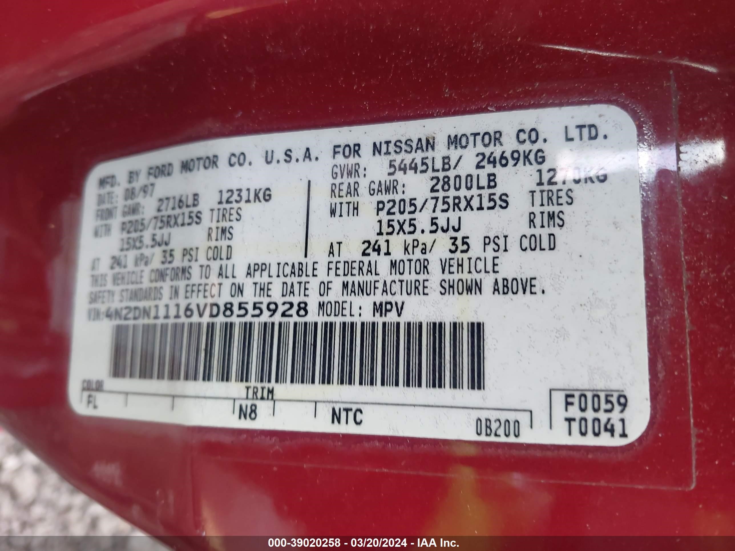 Photo 8 VIN: 4N2DN1116VD855928 - NISSAN QUEST 