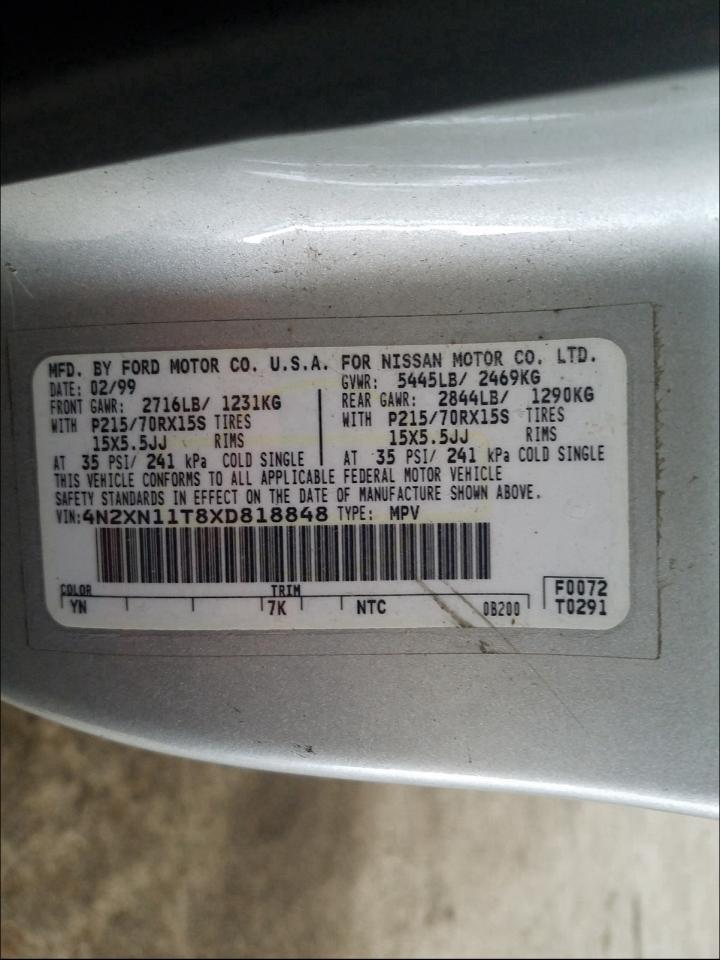 Photo 9 VIN: 4N2XN11T8XD818848 - NISSAN QUEST SE 