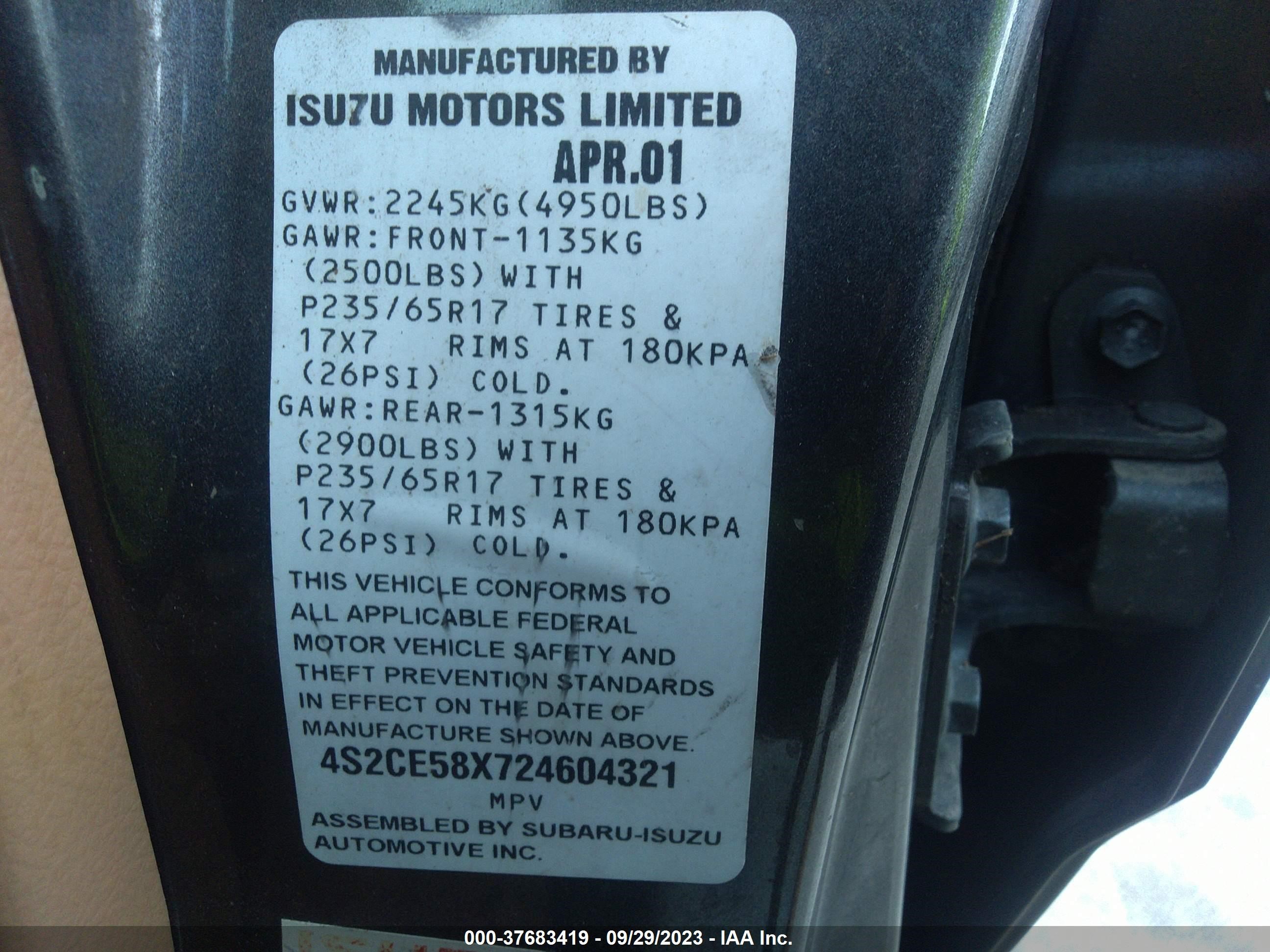 Photo 8 VIN: 4S2CE58X724604321 - ISUZU AXIOM 