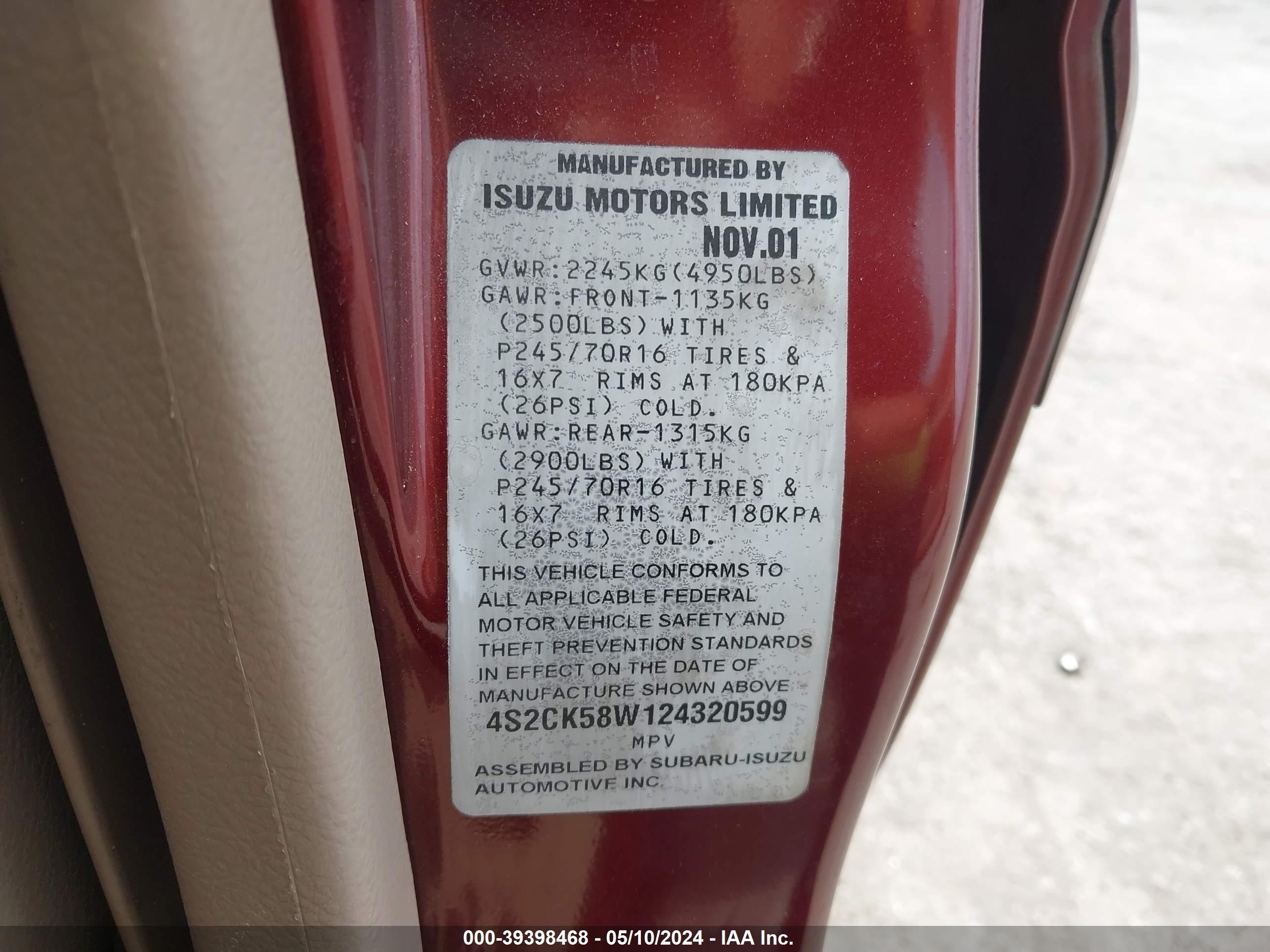 Photo 8 VIN: 4S2CK58W124320599 - ISUZU RODEO 