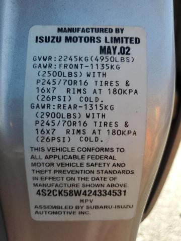 Photo 12 VIN: 4S2CK58W424334531 - ISUZU RODEO 