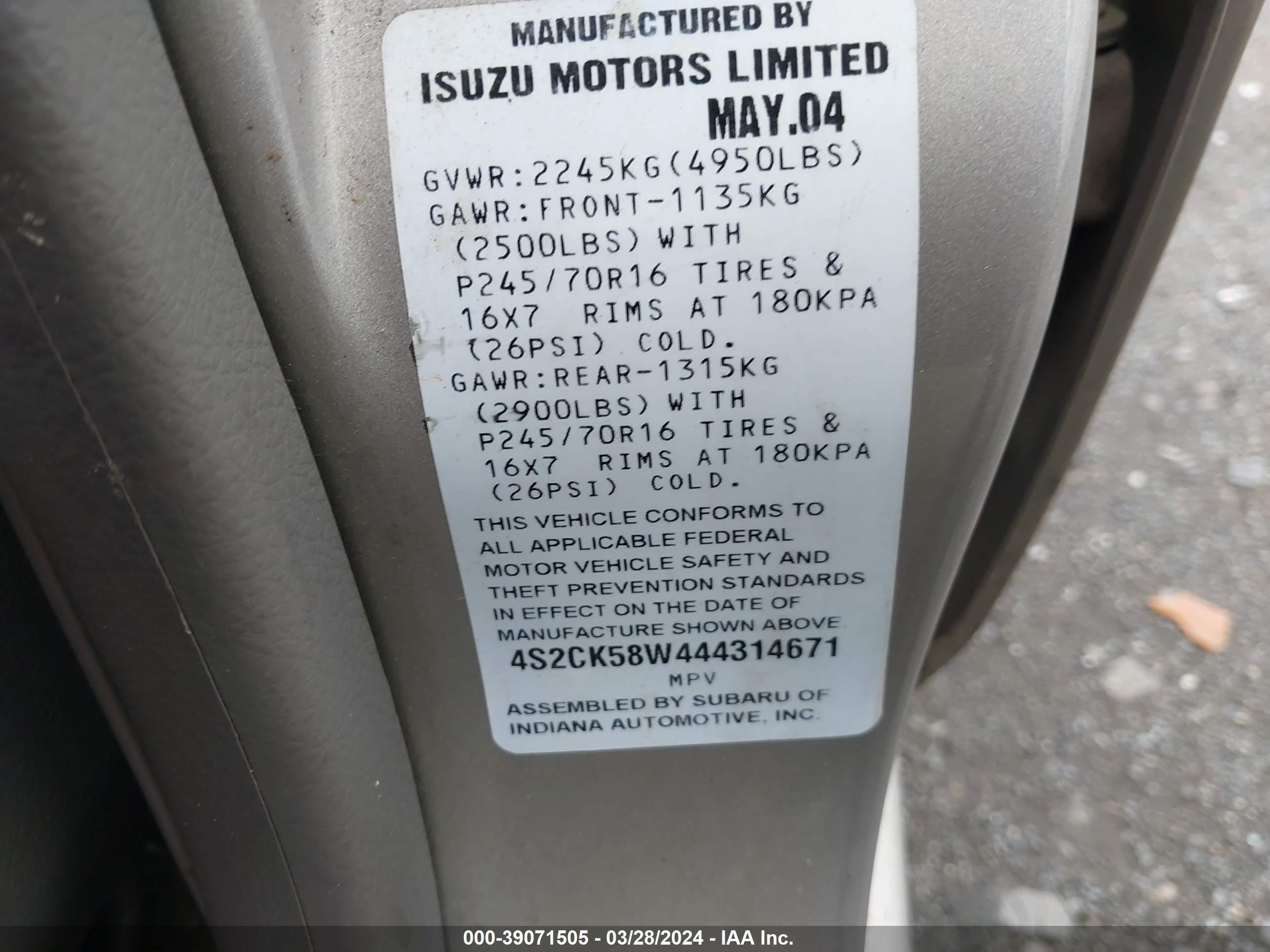 Photo 8 VIN: 4S2CK58W444314671 - ISUZU RODEO 