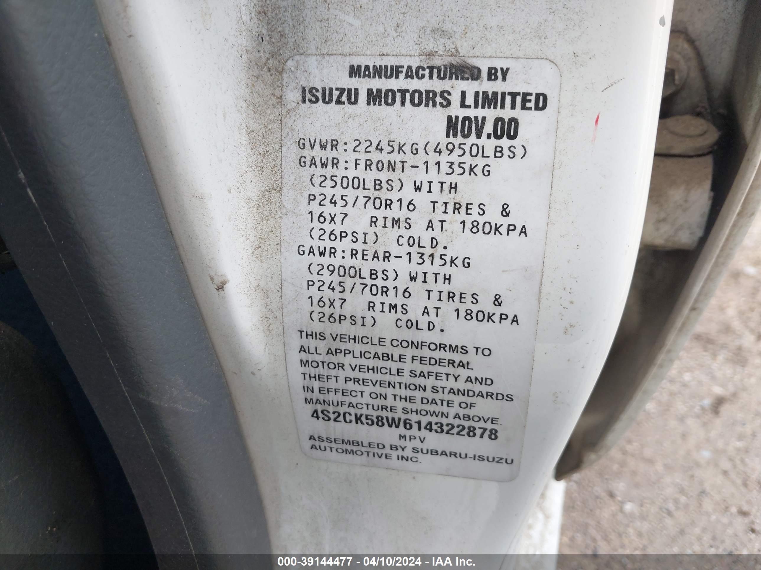 Photo 8 VIN: 4S2CK58W614322878 - ISUZU RODEO 