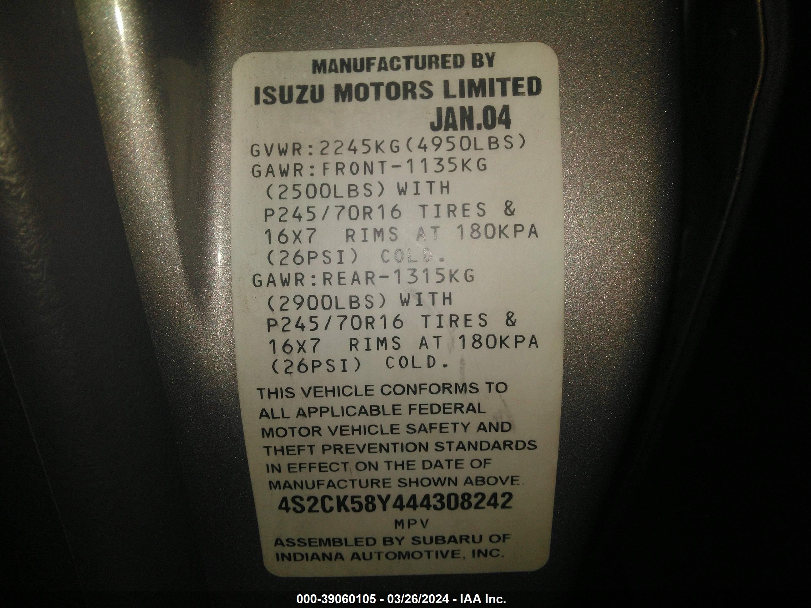 Photo 8 VIN: 4S2CK58Y444308242 - ISUZU RODEO 