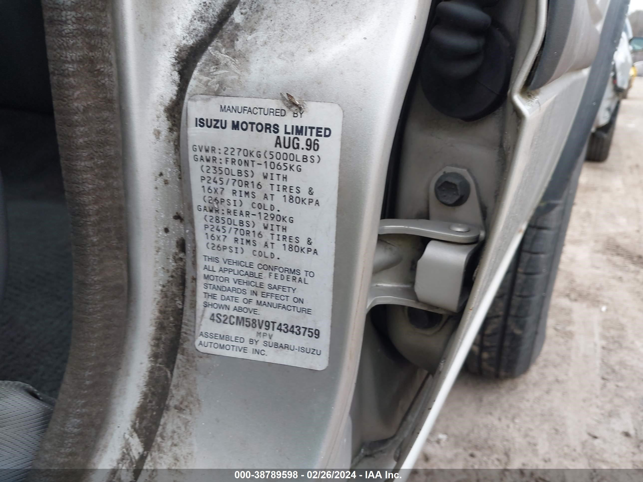 Photo 8 VIN: 4S2CM58V9T4343759 - ISUZU RODEO 