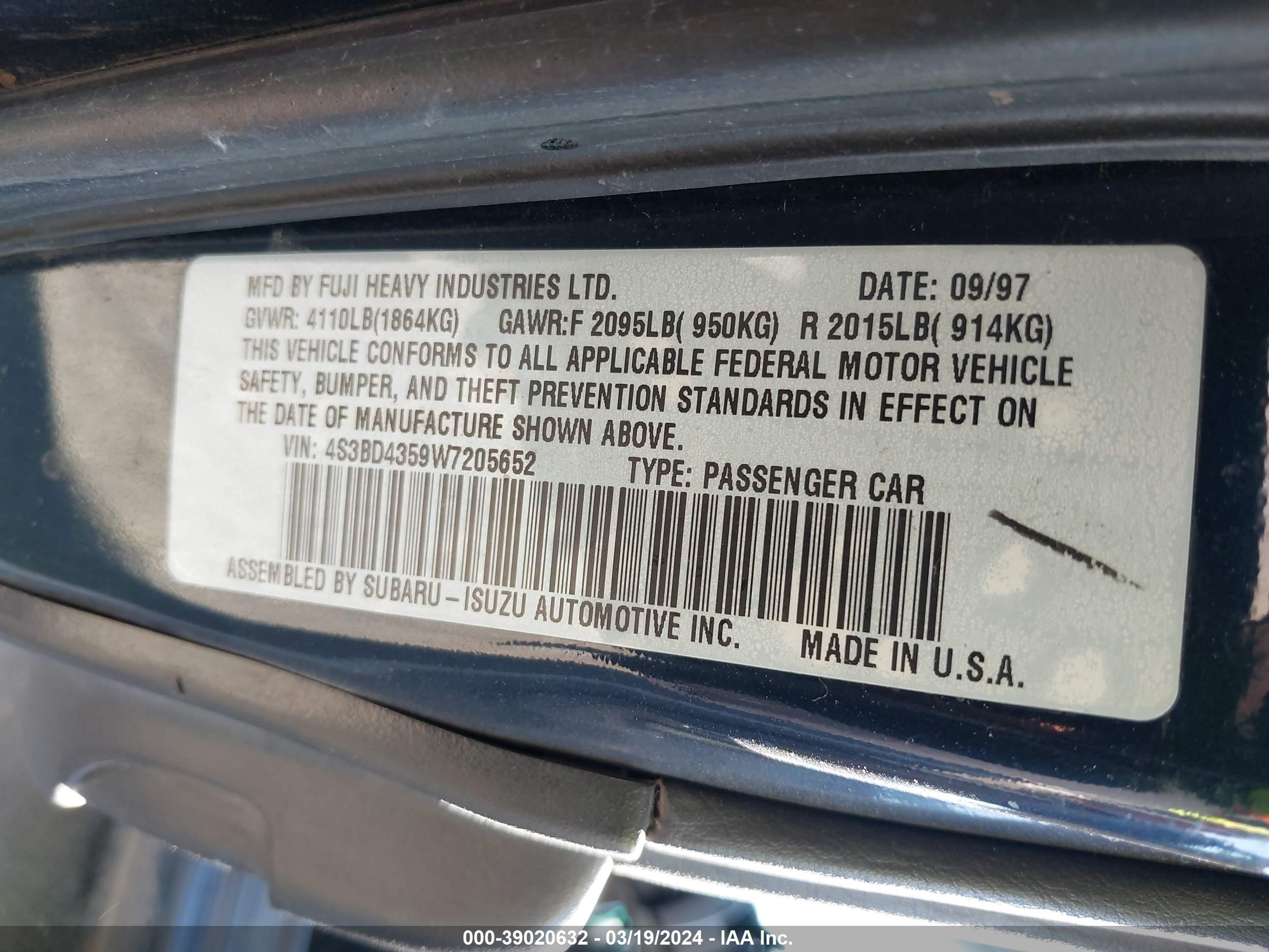 Photo 8 VIN: 4S3BD4359W7205652 - SUBARU LEGACY 