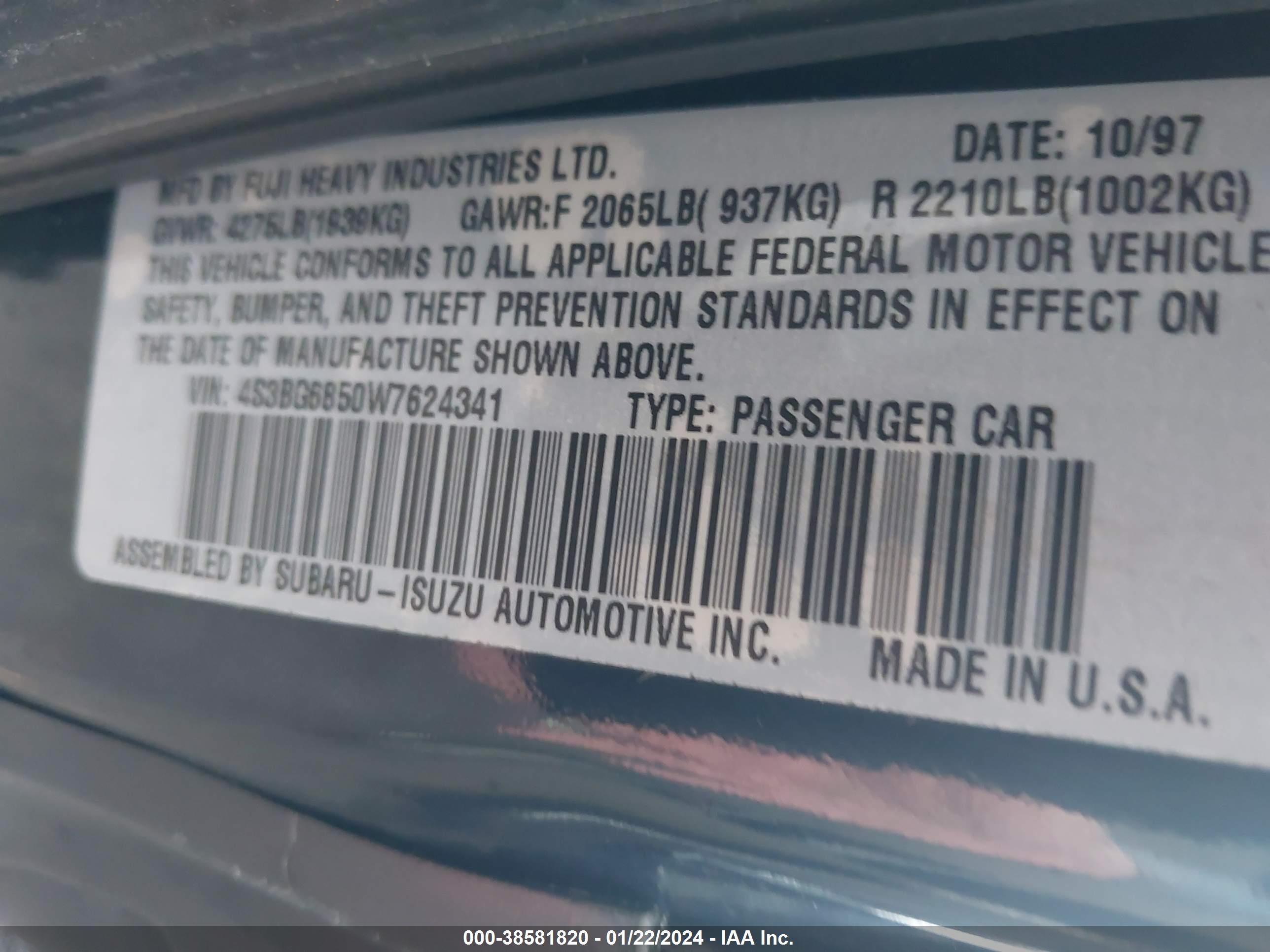 Photo 8 VIN: 4S3BG6850W7624341 - SUBARU LEGACY 