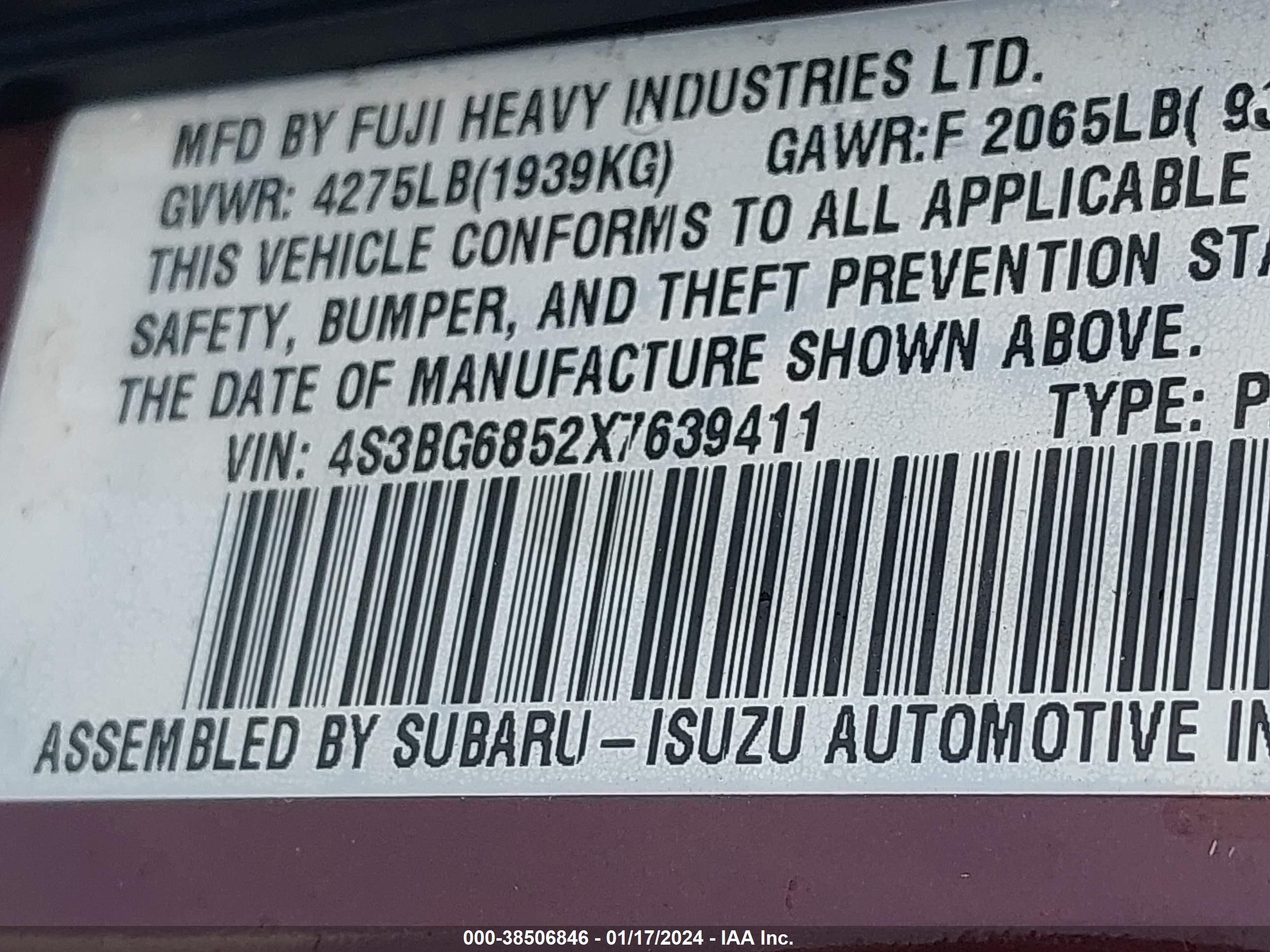 Photo 8 VIN: 4S3BG6852X7639411 - SUBARU LEGACY 