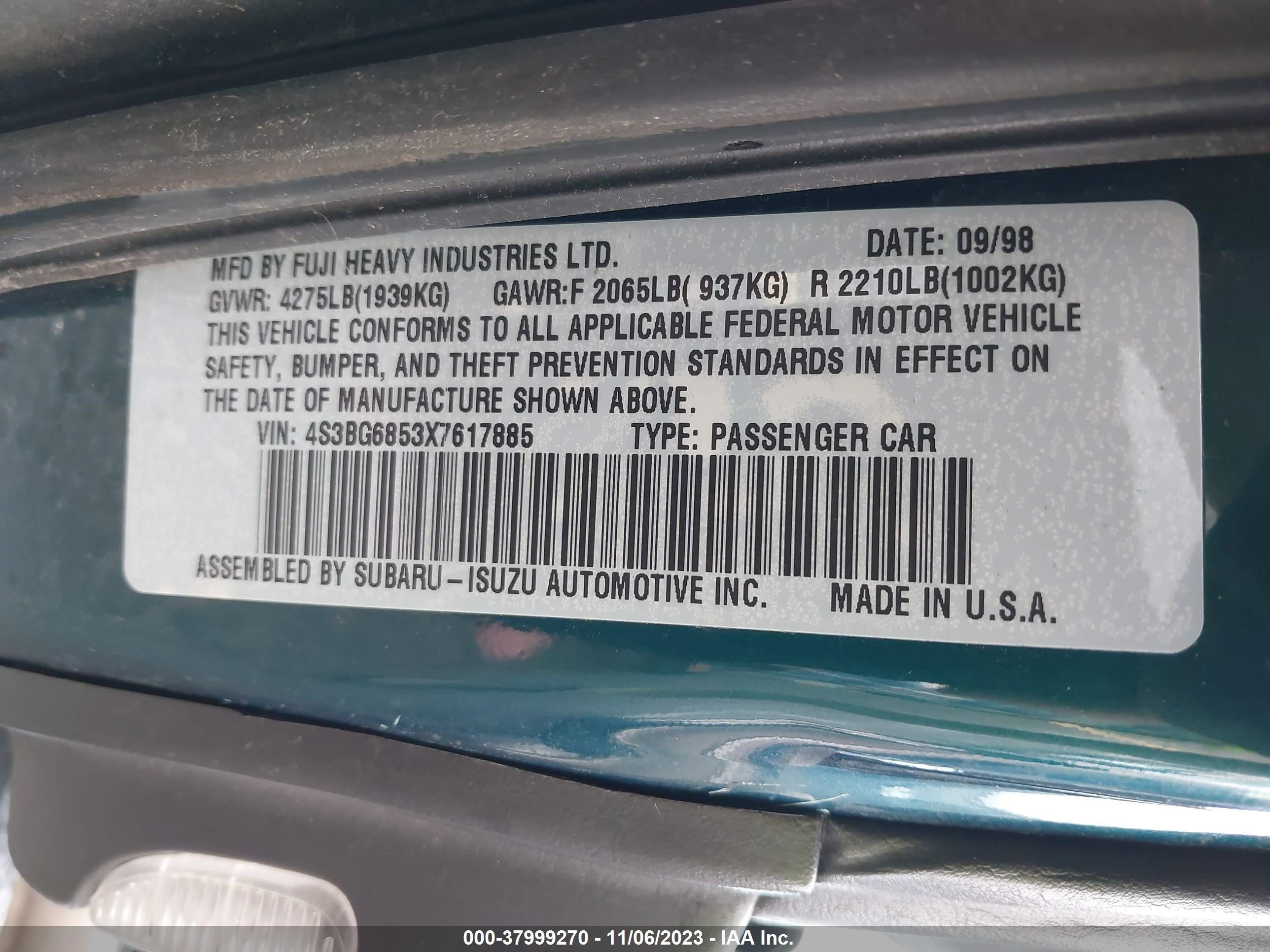 Photo 8 VIN: 4S3BG6853X7617885 - SUBARU LEGACY 