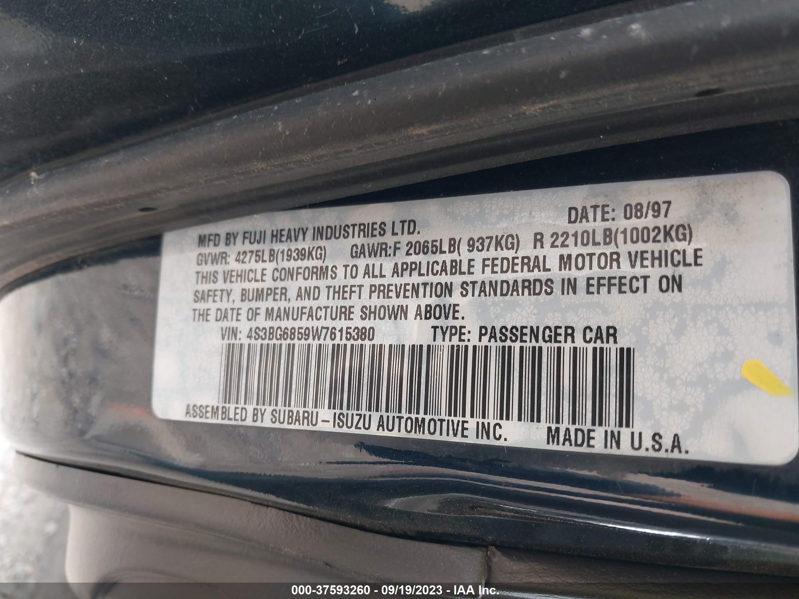 Photo 8 VIN: 4S3BG6859W7615380 - SUBARU LEGACY 