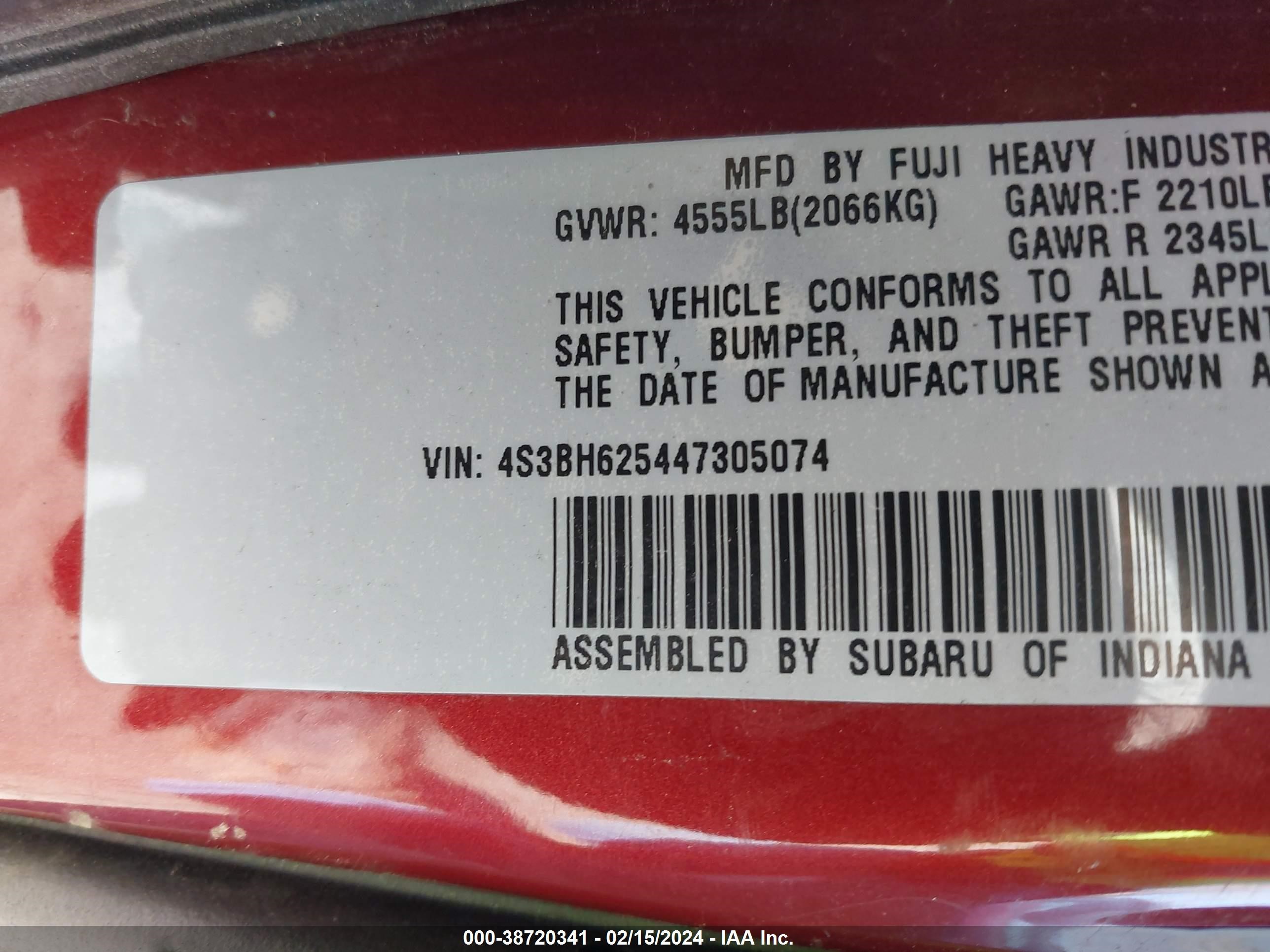 Photo 8 VIN: 4S3BH625447305074 - SUBARU LEGACY 