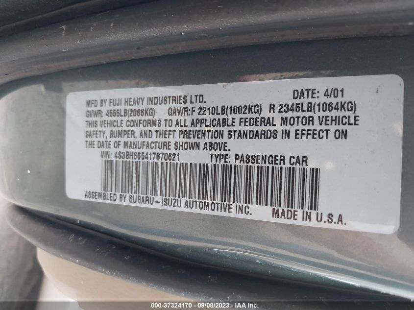 Photo 8 VIN: 4S3BH665417670621 - SUBARU LEGACY 