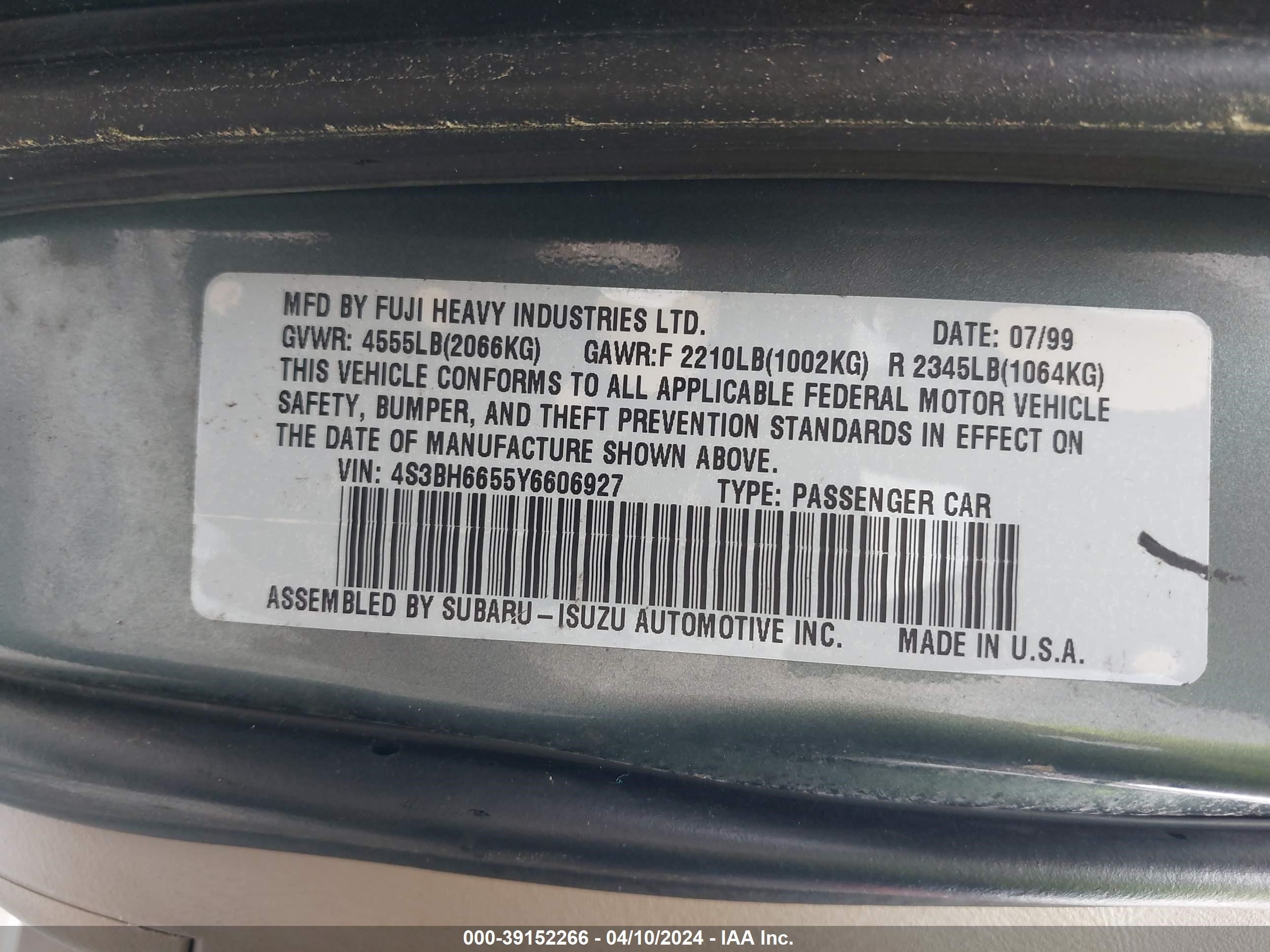 Photo 8 VIN: 4S3BH6655Y6606927 - SUBARU OUTBACK 